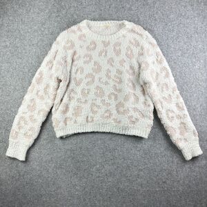 POL Fuzzy Sweater Womens L Leopard Soft Chunky Oversized Pullover Preppy Crew